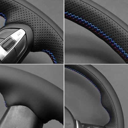 MEWANT Hand-Stitched Steering Wheel Cover for BMW (M Sport) F22 F23 F30 F34 F32 F33 F36 F10 F07 F12 F13 F06 F39 F25 F26 F15 F16, DIY Custom Fit Steering Wheel Wrap for BMW - color: 29:3D style:Microfiber leather&White thread