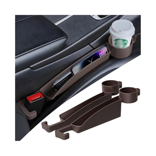2PCS Car Seat Gap Filler, Multifunctional Vehicle Seat Side Gap Plug Blocker with Cup Holder & Storage Slot, No Drop Automotive Console Crevice Stopper, Universal for Truck SUV Van (Brown) - color: Brown