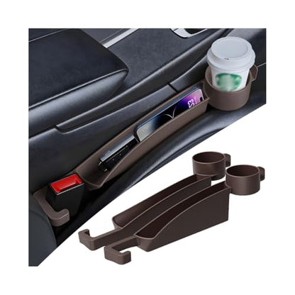 2PCS Car Seat Gap Filler, Multifunctional Vehicle Seat Side Gap Plug Blocker with Cup Holder & Storage Slot, No Drop Automotive Console Crevice Stopper, Universal for Truck SUV Van (Brown) - color: Brown