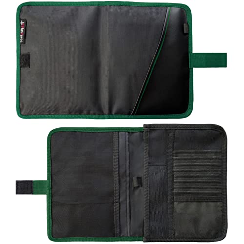 Glove Box Compartment Organizer - Car Document Holder - Owner Manual Case Pouch - Vehicle Storage Wallet for Registration & Insurance Card - Premium Auto Paperwork Holder - Log Book included - Green
