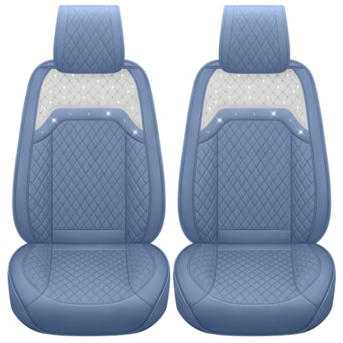 Front Seat Covers for Women Waterproof Leather with Bling Diamond Universal Fit for Accord Kia Corolla Camry Ford Escape Buick Encore Cadillac CTS CT6 SRX(2PCS Front, Blue) - color: 2 Pcs Front/Blue-Sparkly