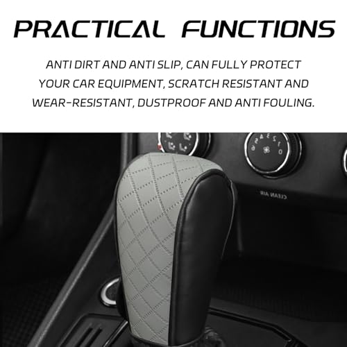 Leather Car Gear Shift Knob Cover, Exquisite Embroidery Design, Durable Anti-Slip Shifter Lever Protector, Universal Shift Knob Decoration Accessories for Most Car, SUV, Truck (Grey) - color: Gray