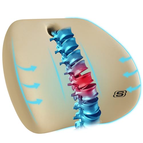 Skechers Lumbar Support Pillow for Office Chair,Memory Foam Lumbar Pillow,Lower Back Pain Relief Lumbar Pillow,Ergonomic Design Back Support Pillow for Office Chair,Car,Home,Travel,Beige - color: Beige