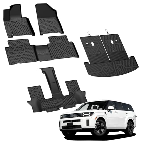 Lasfit Floor Mats & Backrest Mats & Cargo Mat for Hyundai Santa Fe Hybrid 2026 2025 2024 (Not Fit Gas), All Weather TPE Custom Fit Floor Liners with Full Set Car Mats & Trunk Mats Accessories, Black