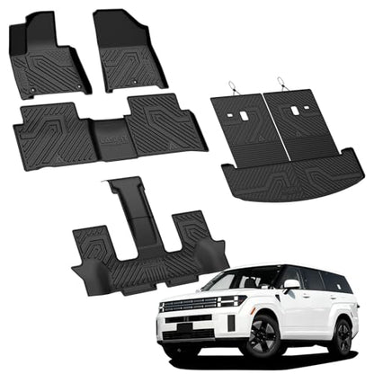 Lasfit Floor Mats & Backrest Mats & Cargo Mat for Hyundai Santa Fe Hybrid 2026 2025 2024 (Not Fit Gas), All Weather TPE Custom Fit Floor Liners with Full Set Car Mats & Trunk Mats Accessories, Black
