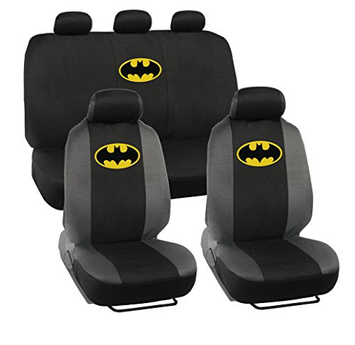 Warner Bros DC Comics Batman Car Accessories 9pc Set - Universal Fit Car Seat Covers with Side Airbag Compatibility - Easy to Install for Car, Truck, Van, and SUV - Front & Rear Seats - size: Full Set, style: Batman