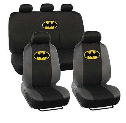 Warner Bros DC Comics Batman Car Accessories 9pc Set - Universal Fit Car Seat Covers with Side Airbag Compatibility - Easy to Install for Car, Truck, Van, and SUV - Front & Rear Seats - size: Full Set, style: Batman