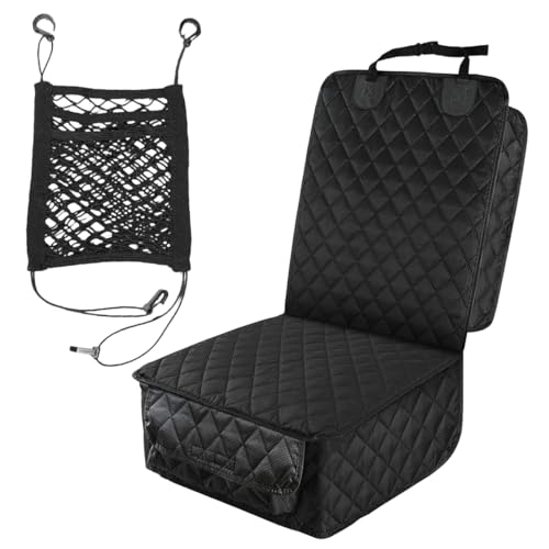 Dog Car Seat Cover, Waterproof & Scratch Proof Car Seat Protector with Side Flaps, Nonslip Front Car Seat Covers with Elastic Net Barrier, Universal Dog Mat for Cars, SUVs, Trucks (Black) - color: Black