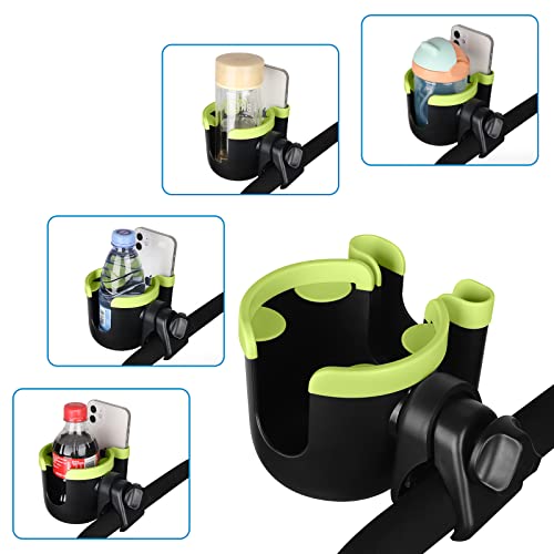 Accmor Stroller Cup Holder with Phone Holder, Bike Cup Holder, Universal Cup Holder for Uppababy Nuna Doona Strollers, 2-in-1 Cup Holder for Walker, Wheelchair, Scooter - color: Mix Green