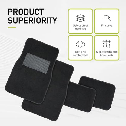4 PCS Car Carpet Floor Mats, 25.59In x 17.12In, 11.81In x 17.12In, Anti-Slip Durable Vehicle Protective Mat, Universal All-encompassing Floor Pads for Most Cars SUVs (Black)