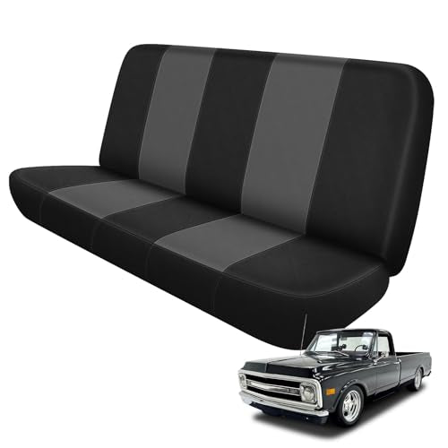 Truck Seat Cover Compatible with 1973-1999 Chevy Full-Size Trucks, Neoprene Solid Bench Seats Without Headrests, Black&Charcoal