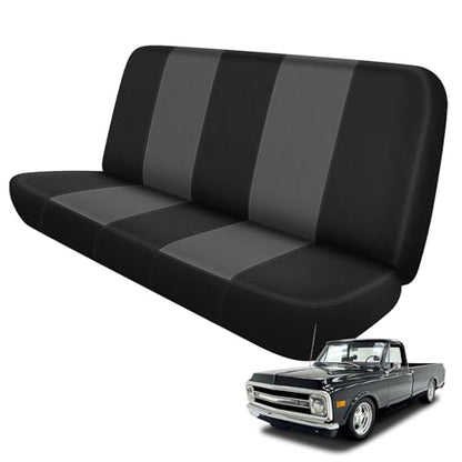 Truck Seat Cover Compatible with 1973-1999 Chevy Full-Size Trucks, Neoprene Solid Bench Seats Without Headrests, Black&Charcoal