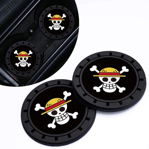 2Pcs Car Cup Holder Coasters for One Piece Anime Lovers Fans, Silicone Non-Slip Drink Mats, Cup Mats for Car Interior Accessories, Universal Anti-Spill Coaster Insert - color: Db-hzwang
