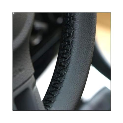 38cm/15 Inch Leather Steering Wheel Cover Stitch On Wrap, Breathable, Anti-Slip Steering Wheel Cover for Nissan Qashqai Toyota Camry RAV4 VW Golf - color: Black
