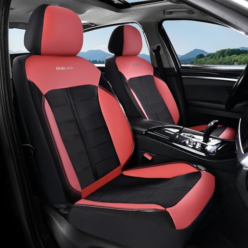 Coverado Seat Cover, Car Seat Cover Front Seats, 3D Air Mesh Breathable Seat Protectors Sports Carbon Fiber Design Airbag Compatible Comfort Universal for Most Cars, Van,Trucks, SUV, Black&Wine - color: Black&Wine, size: Front