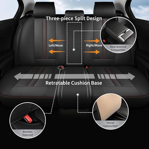 Car Seat Covers Full Set Fit for Impreza 2003-2026,Luxury Faux Leather Seat Covers 5 Seats, Breathable Anti-Slip Seat Protectors with Lumbar Support(Black&Red line,Full Set)