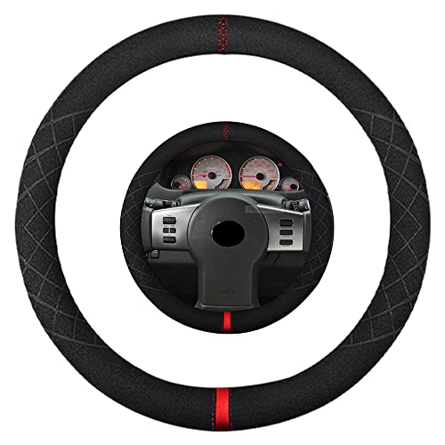 Suede Steering Wheel Cover,Compatible with Nissan Xterra Sentra Frontier Altima Rogue 350Z Murano Juke Alcantara Sport Non-Slip Wheel Cover Car Interior Accessories 15 inch For Man and Women - color: Fit Nissan O Shape Alcantara Red Mark in Black, size: 1