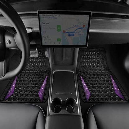 CAR PASS Bling Rubber Car Mats Diamond Floor Mats Full Set Anti-Slip 3D Rhombus Waterproof Universal Trim to Fit Liner Glitter Crystal Sparkly Shining Rhinestone Girl Women SUV Sedan Van, Black Purple - color: Purple Diamond