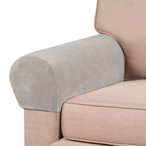 2 Pack Thick Velvet Stretch Armrest Covers for Chairs and Sofas Armchair Covers for Arms Couch Arm Covers Armrest Covers for Sofa Non Slip, Oatmeal - color: Oatmeal