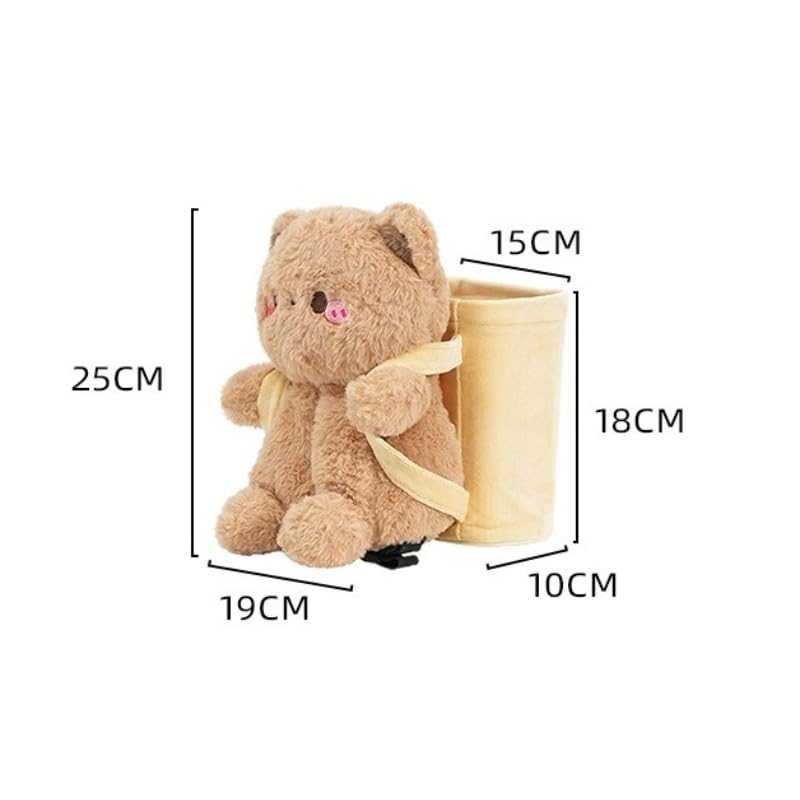 2-in-1 Car Tissue Holder & Trash Bin Organizer Cute Plush Bear/Rabbit/Capybara for Armrest Easy to Install Soft & Adorable (Bear)