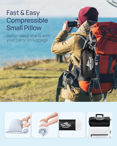 Small Cooling Memory Foam Travel Pillows for Airplanes Sleeping, Compressible Camping Pillow, Mini Adjustable Shredded Foam Bed Pillow for Medium Firm Neck Knee Lumbar Support, Ideal Car, Backpacking - size: S - 16 x 12 Inch