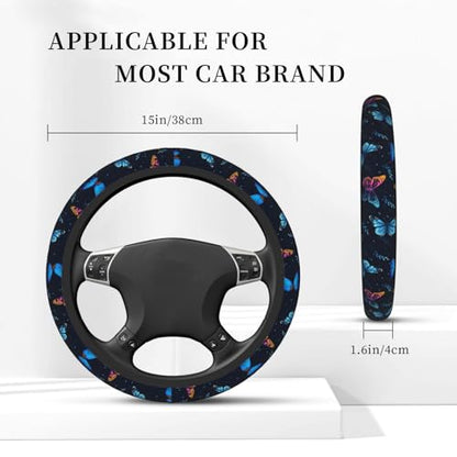Fancy Butterflies Elastic Steering Wheel Cover Non-Slip Breathable Steering Wheel Protector Fit Auto, SUVs, Truck - color: Fancy Butterflies