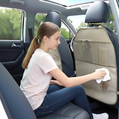 Viaviat Car Seat Protector Large Kick Mat 2 Pack Durable Water Resistant Auto Seat Back Covers with 2 Mesh Pockets Protection Against Dust Mud Scratches (Beige-A, 2-Pack) - color: Beige-A
