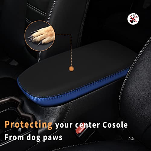 INTGET Center Console Armrest Cover for Toyota RAV4 Accessories 2025 2024 2023 2022 2021 2020 2019 Leather Middle Console Lid Cover Pad Protector Arm Rest Covering Car(Black with Blue) - color: black with blue