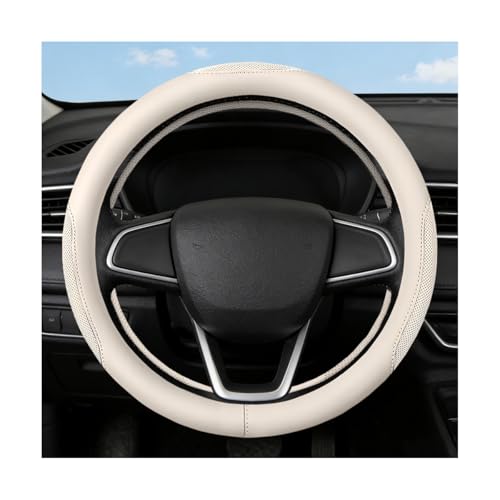 Car Steering Wheel Cover, 14.5-15" Breathable Soft Leather Ice Silk Steering Wheel Protector with Non-Slip Lining, Comfortable Auto Interior Decor Accessories, Universal Fit (White) - color: White
