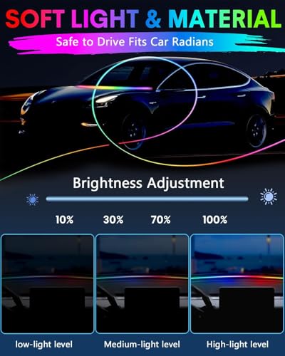 Acrylic Interior Car LED Strip Light with Motion-Activated Switch, 59.1" Neon Ambient Light, RGB Colors, APP Control, Music Sync - color: Dreamcolor 59.1 inch (Only Acrylic Light Strip)