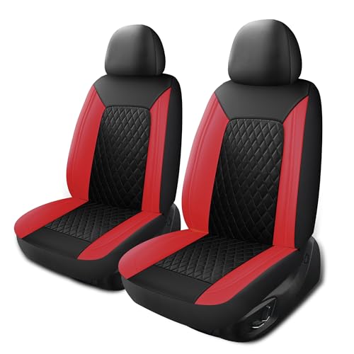 HChengkikz Car Seat Covers, Breathable and Waterproof Front Seat Covers, Luxury PU Universal Fit Automotive Airbag Compatible for Cars Sedans SUV and Truck (2 Pieces, Front Seat, Black + Red) - color: N1 Black Red, size: Front Seat