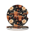 Yak Highland Cow Flower Absorbent Ceramic Car Coasters for Cup Holders, 2.56" Anti Slip Insert Cup Coasters for Women Men (2 PCS) - color: Yak Highland Cow Flower