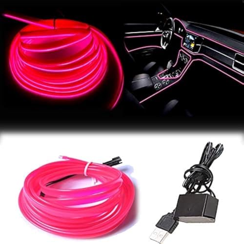 El Wire Pink Interior Car LED Strip Lights, 3M Neon Wire USB 5V with Fuse Protection for Automotive Interior Decoration, with 6mm Sewing Edge - color: Pink, size: 3 M