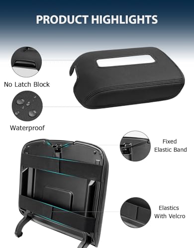 Center Console Armrest Cover for GMC Sierra & Chevrolet Silverado 2014-2018, Tahoe & Yukon & Suburban 2015-2020, Bucket Seat, Car Armrest Protector, Scratchproof, Black