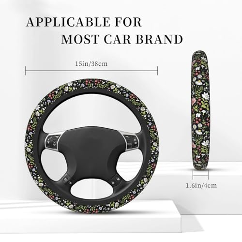 Garden Plants Floral Elastic Steering Wheel Cover, Non-Slip Breathable Neoprene Steering Wheel Covers, Women Car Accessories, Universal 15 Inch Fit Auto, Suvs, Truck - color: Garden Plants Floral