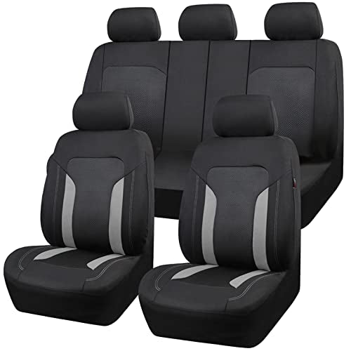 CAR PASS 3D Air Mesh Car Seat Covers Full Set, Breathable Sporty Rear Bench with Zipper for Armrest Box Universal Fit 95% Automotive SUV,Truck,Sedan Interior Cute Women Airbag Compatible, Black Gray - color: Gray, size: Full Set