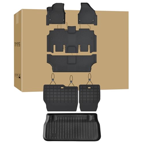 Floor Mats, Trunk Liner & Backrest Mat for 2017-2025 2026 Chrysler Pacifica Gas Touring 7/8 Seat (Non Hybrid & Non Pinnacle) Customized TPE All Weather Car Floor Liners with Backrest Protection Black - size: 2017-26|Chrysler Pacifica|Full Set
