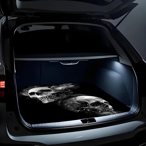 Universal Car Trunk Mat 29" x 39", Black Skull Print All Weather Trunk Protection Cargo Liner, Durable Cargo Mat Rear Trunk Liner, Stylish Vehicle Interior Accessories Suitable for Most Car Models - color: Black Skull Print