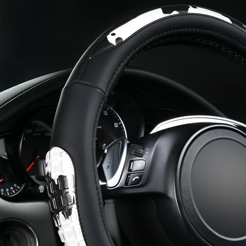 Flying Banner car Steering Wheel Cover Gel Massage Velvet Cool Warm Universal Size 15 inches SUV Truck Anti Slip Odorless Summer Winter (Black Cow Print, Gel Massage) - color: Black Cow Print