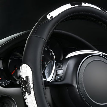 Flying Banner car Steering Wheel Cover Gel Massage Velvet Cool Warm Universal Size 15 inches SUV Truck Anti Slip Odorless Summer Winter (Black Cow Print, Gel Massage) - color: Black Cow Print