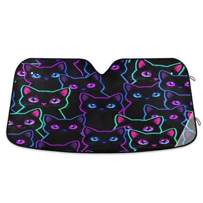Sun Shade for Car Windshield Neon Black Cats Foldable Sun Shield Heat and UV Protection Automotive Interior Protection - color: Cats