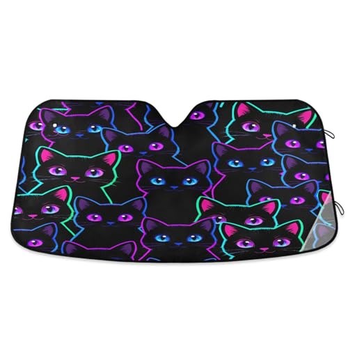 Sun Shade for Car Windshield Neon Black Cats Foldable Sun Shield Heat and UV Protection Automotive Interior Protection - color: Cats