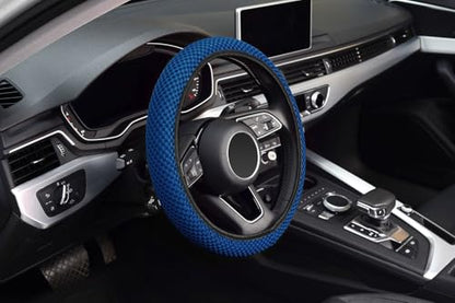 KAFEEK Elastic Stretch Steering Wheel Cover 15 Inch, Breathable Ice Silk Microfiber, Non-Slip Grip, Warm in Winter and Cool in Summer, Odorless, Car Accessories Fit Cars, SUVs, Light Blue - color: blue
