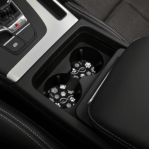 Paw Print Steering Wheel Cover - Black White Dog Paw Steering Wheel Paw Print Car Cup Holder Pad 2 Pack 15 Inch Cute Steering Wheel Cover Women Men Anti Slip Breathable Wheel Cover - color: Dog claw