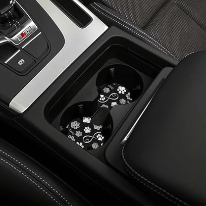 Paw Print Steering Wheel Cover - Black White Dog Paw Steering Wheel Paw Print Car Cup Holder Pad 2 Pack 15 Inch Cute Steering Wheel Cover Women Men Anti Slip Breathable Wheel Cover - color: Dog claw