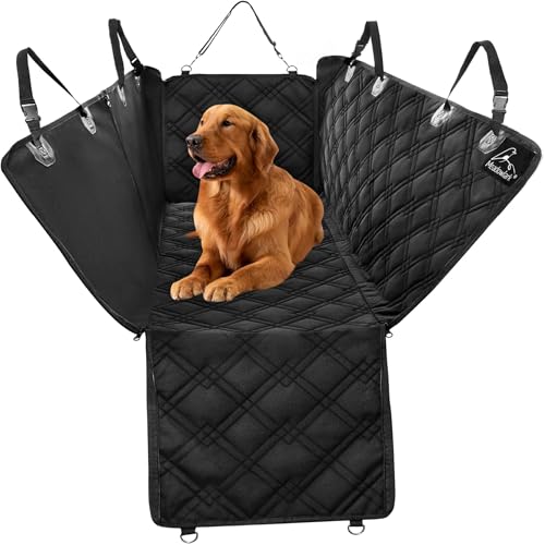 Meadowlark Dog Car Seat Cover, X-Large Heavy Duty Pet Seat Cover for Back Seat, Extra Padded Non-Slip Dog Hammock, Water-Resistant Back Seat Protector for Cars Trucks and SUVs (64” W x 60" L) - color: Black, size: 64" L x 60" W without Seat Belt