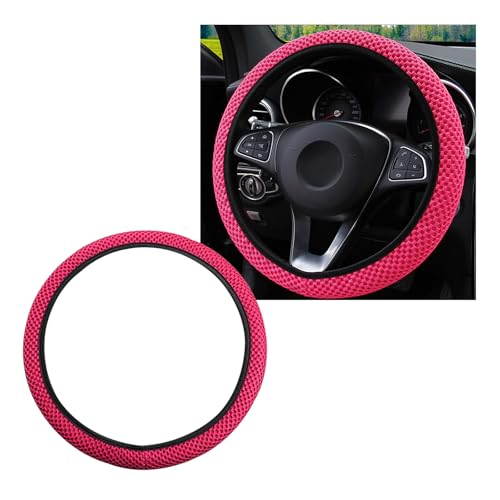 Yourkar Elastic Steering Wheel Cover, 15"×15" Comfy Breathable Stretch Steering Wheel Protector, Ice-Silk Cloth Polyester Steering Wheel Cover for Men Women, Car Accessories (Rose Red) - color: Rose Red
