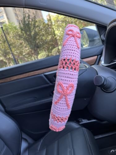 Handmade Crochet Pink Bow Car Steering Wheel Covers Universal 14-15 inch,Cute Steering Wheel Cover,Car Accessories (A,Steering Wheel Cover) - color: A,steering Wheel Cover