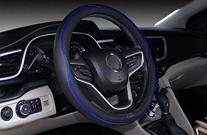 Mayco Bell Small Size Steering Wheel Cover Anti-Slip,Safety,Soft,Breathable,Durable,Full Surround,Comfortable Grip Microfiber Leather (14-14.25 inch,Black Dark Blue) - color: Black Dark Blue, size: 14''-14.25''