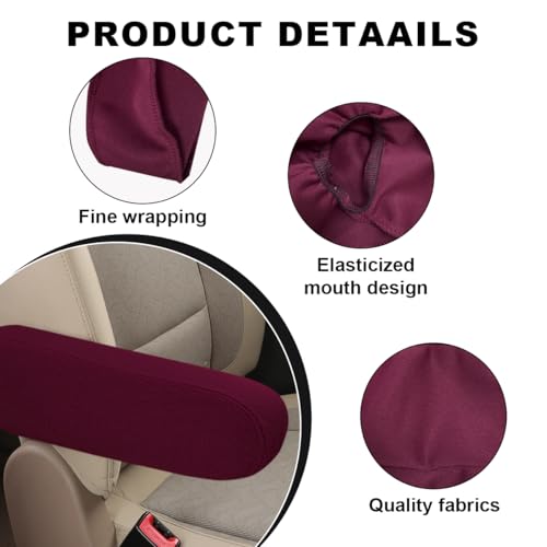 KVAEY 2 PCS Car Front Seat Armrest Covers, Elastic Fabric Stretch Car Seat Armrest Protectors, Soft Front Seat Armrest Cover Replacement, Universal Vehicle Accessories for Cars (Wine Red) - color: Wine Red